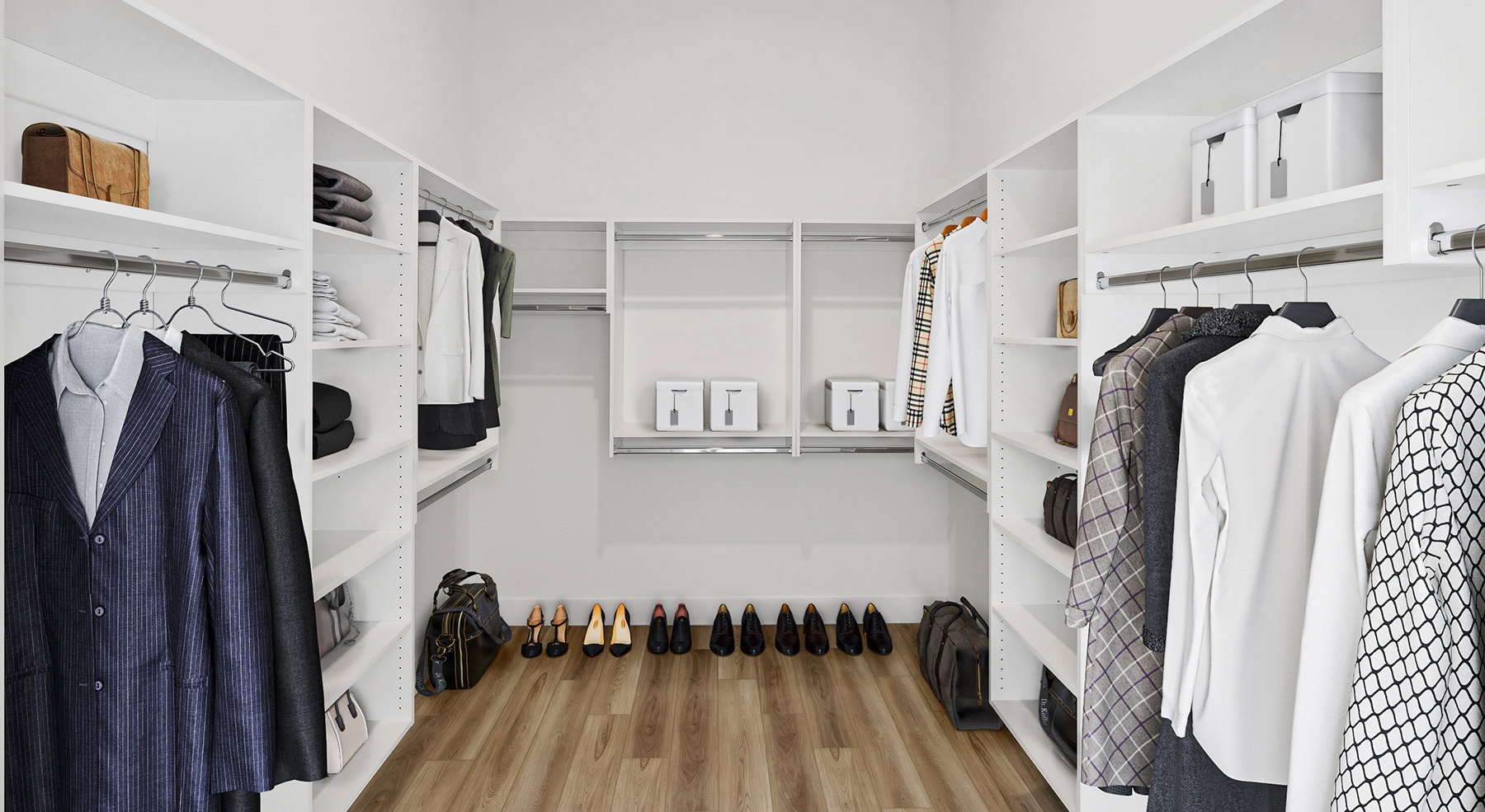 room with clothes on hangers