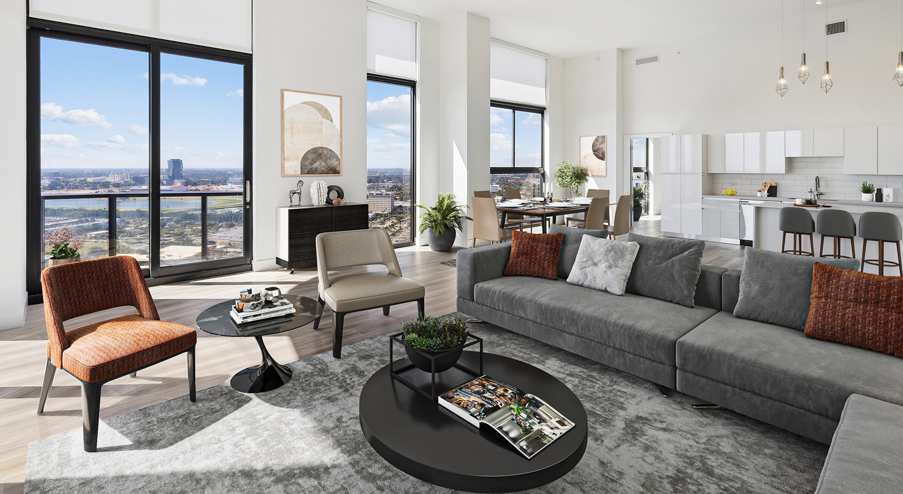living room with a large couch and a coffee table