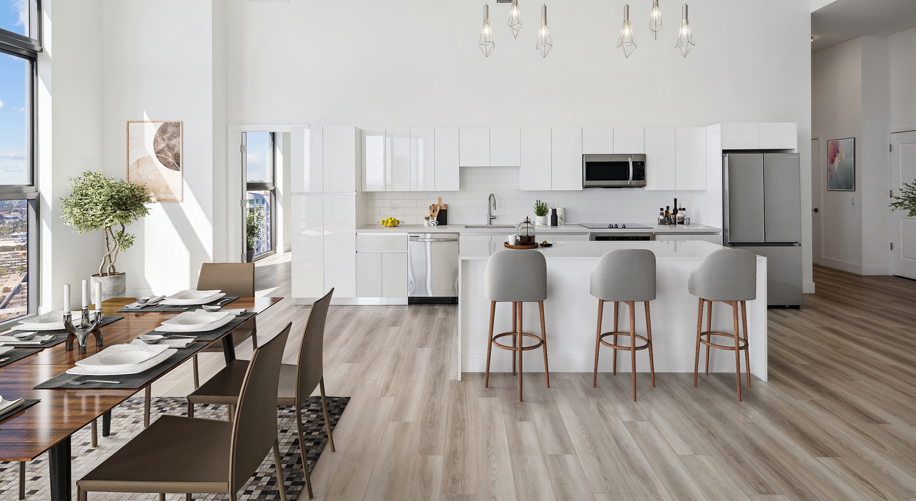 kitchen with white cabinets